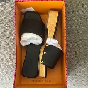 Tory Burch Black Leather Clog Sandals